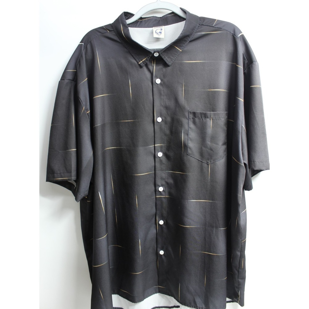 Hardaddy Mens Button‎ Up Short Sleeve Shirt Black Orange Yellow Streaks Size 4XL
